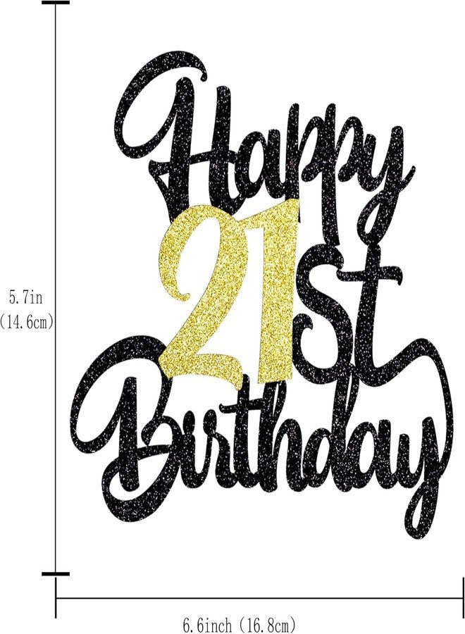 Confetti Happy Birthday Cake Topper, Black & Gold Glitter Birthday Decorations & Anniversary Celebrations (21) - Image 5